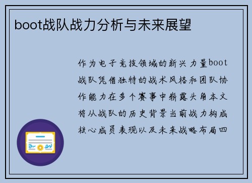 boot战队战力分析与未来展望
